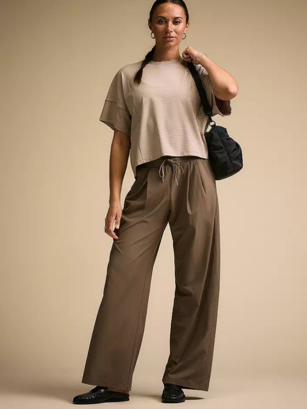 Women’s true light Wide-Leg Drawstring Pants - Taupe - Picture 2 of 4